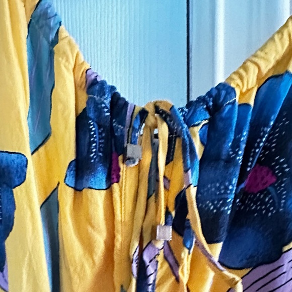 For The Republic - colorful yellow with blue flowers 1X maxi dress - Picture 4 of 6